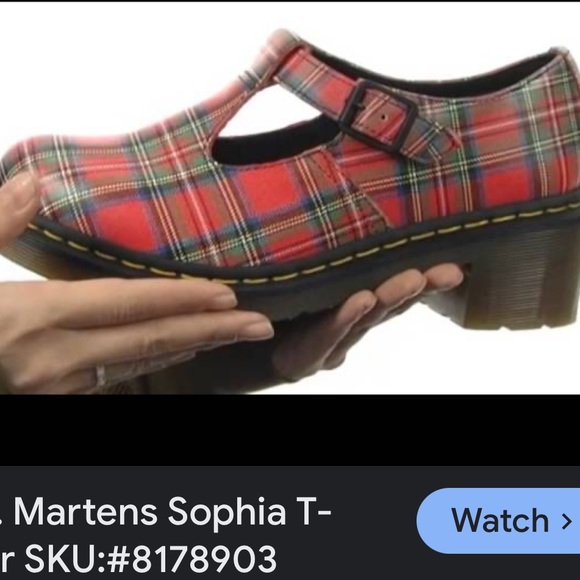 Dr Marten Polley Stewart Tartan Plaid Sophia Mary Jane Leather Shoe Red 41 9 New - Picture 13 of 14